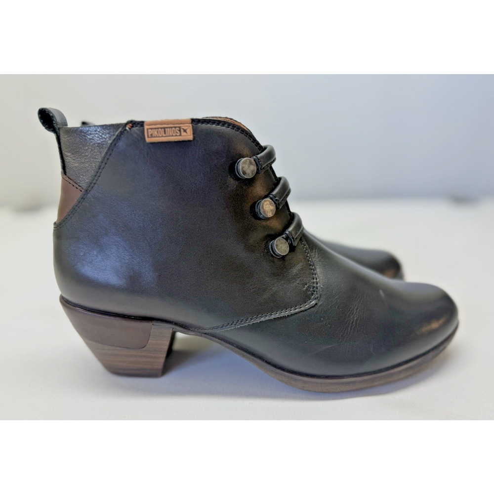 PIKOLINOS Womens 38 /8 Black Leather Side Zip Ankle Bootie Shoes